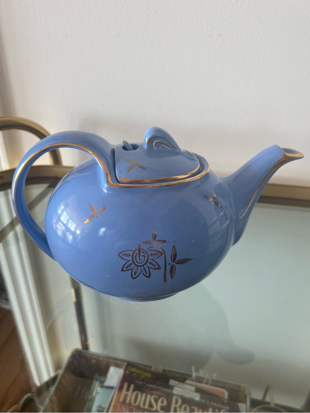 Hall Blue Ceramic Teapot with Gold Accent